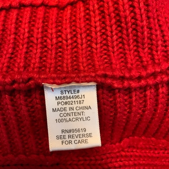 Red Cable Knit Tunic Sweater Size L Round Neck Front Pockets JohnPaulRichard - Picture 7 of 9